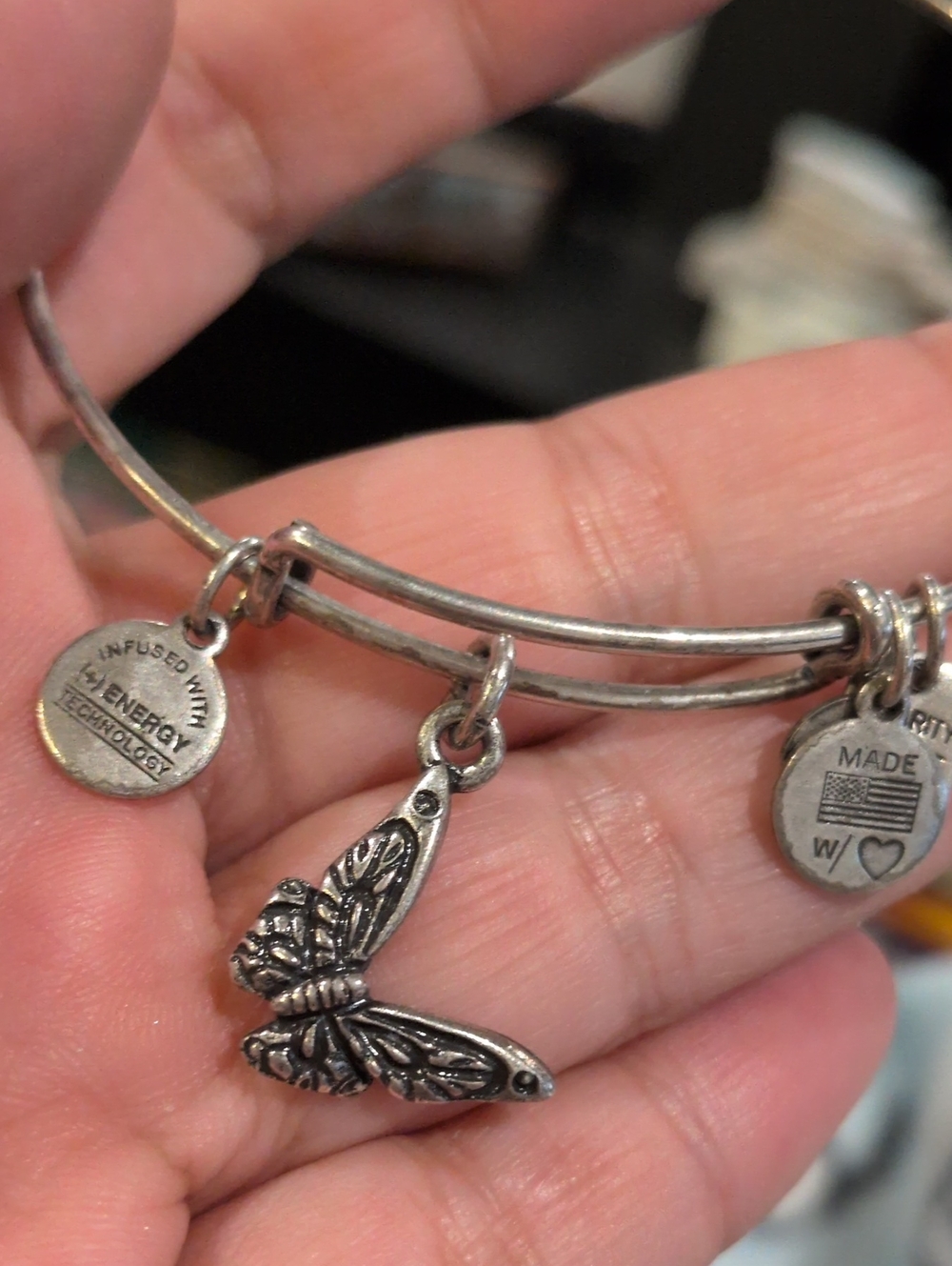 Rare Alex and Ani Silver Butterfly Charm Bangle Bracelet